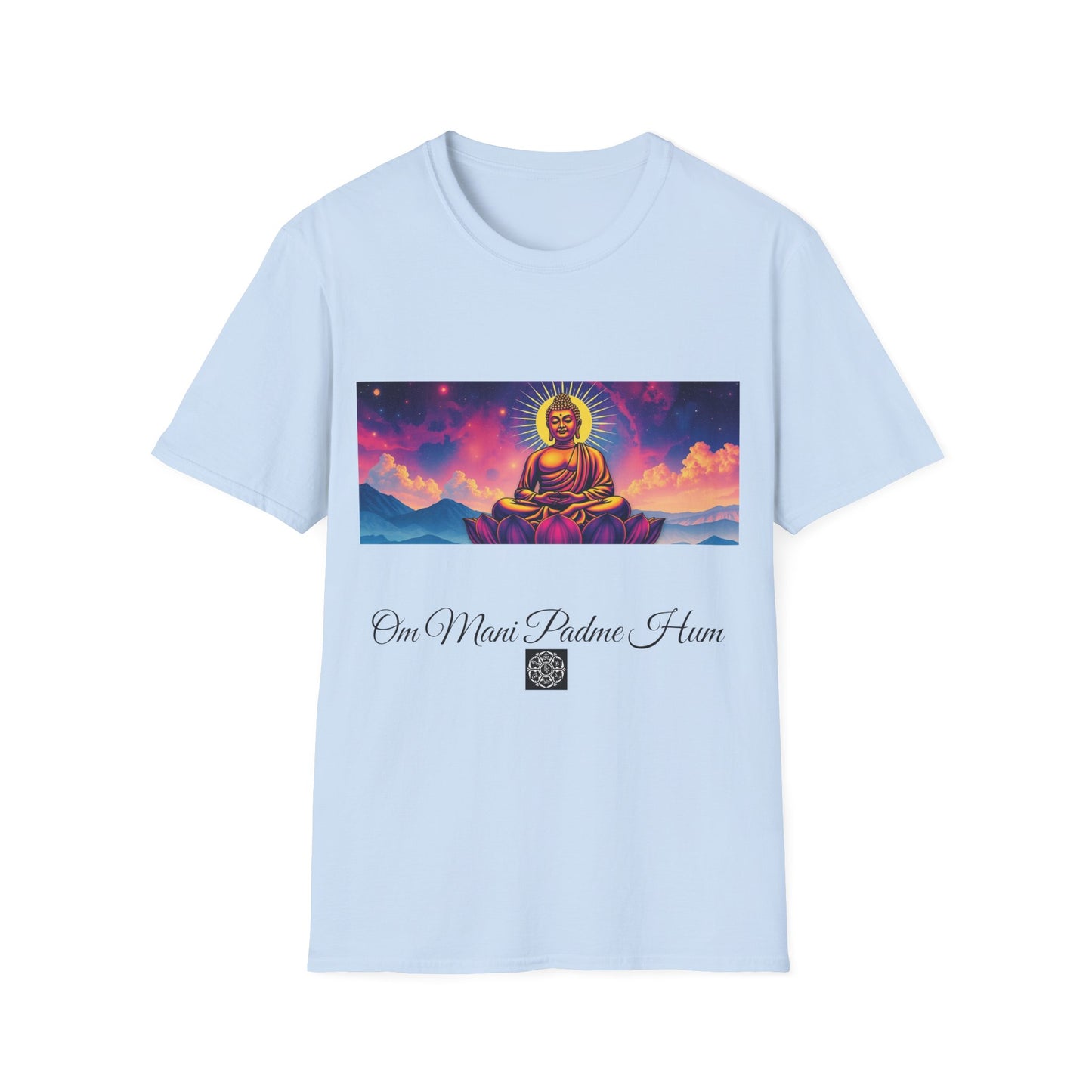 Maglietta artistica motivazionale Buddha - Design Om Mani Padme Hum