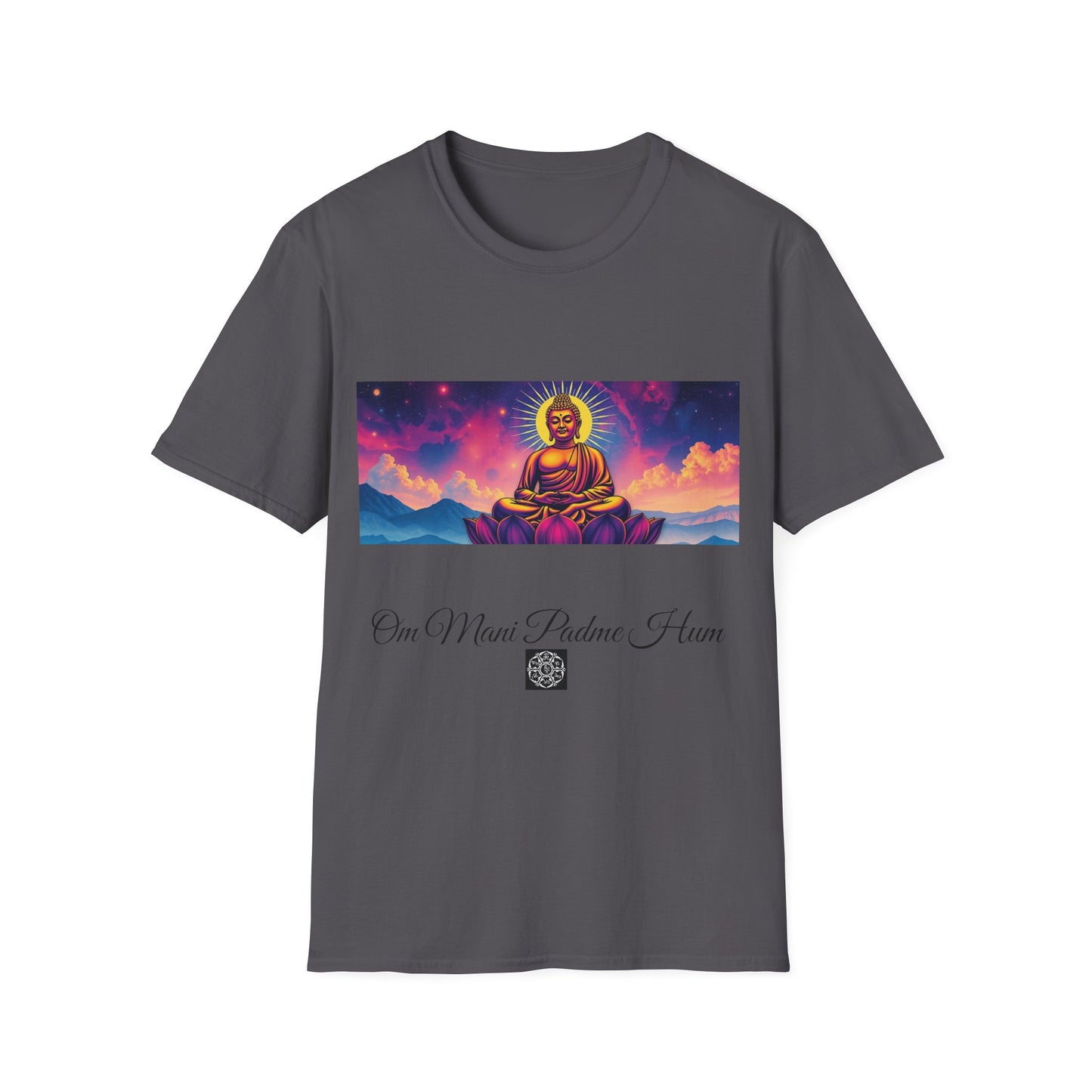 Maglietta artistica motivazionale Buddha - Design Om Mani Padme Hum