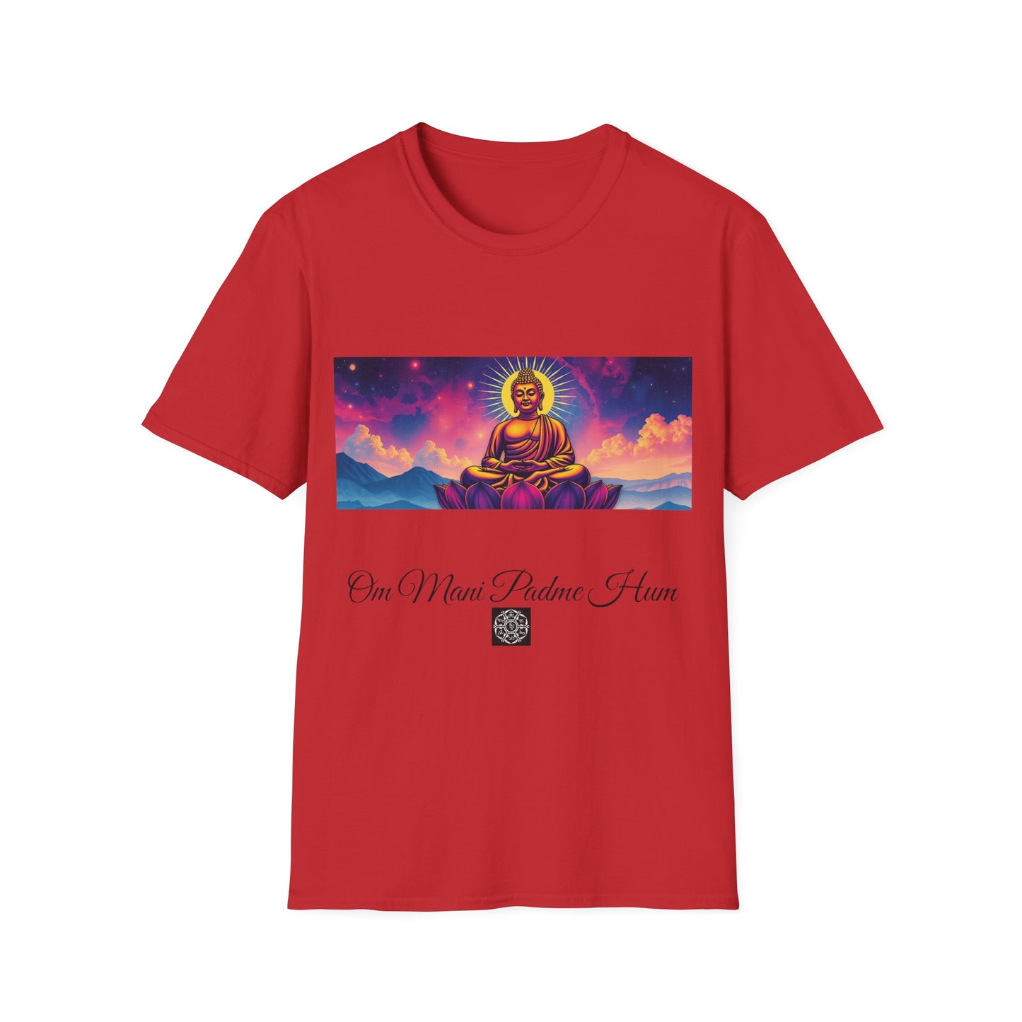 Maglietta artistica motivazionale Buddha - Design Om Mani Padme Hum