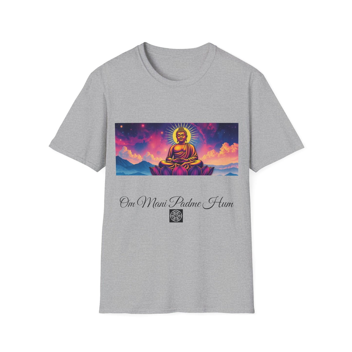 Maglietta artistica motivazionale Buddha - Design Om Mani Padme Hum