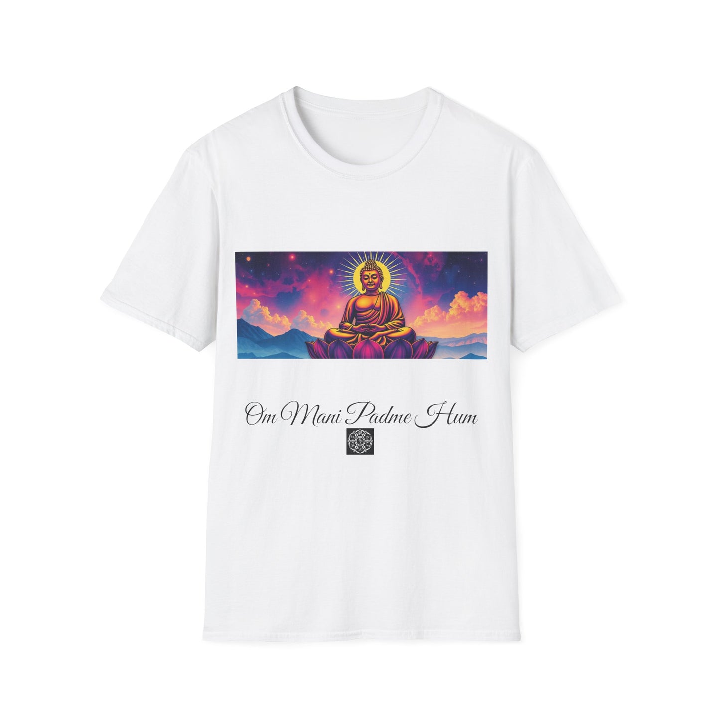 Maglietta artistica motivazionale Buddha - Design Om Mani Padme Hum