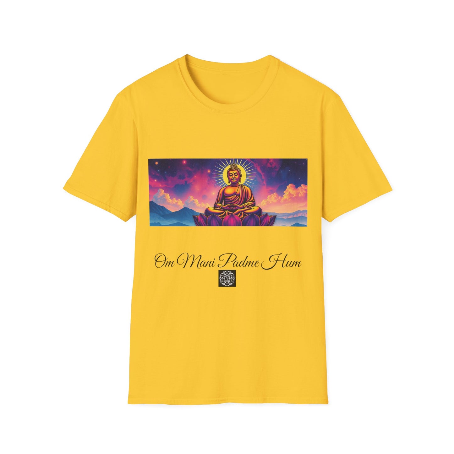 Maglietta artistica motivazionale Buddha - Design Om Mani Padme Hum